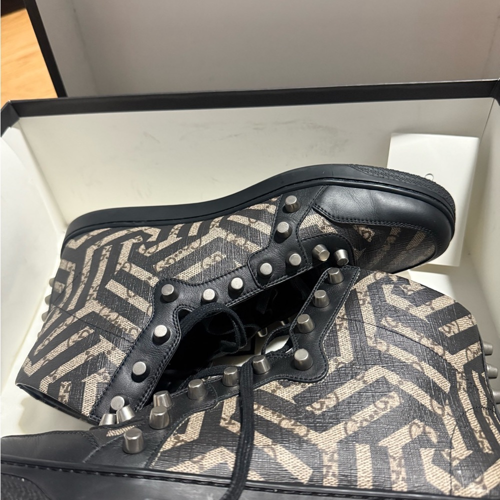 Designer Black and Tan Studded Men’s Sneakers